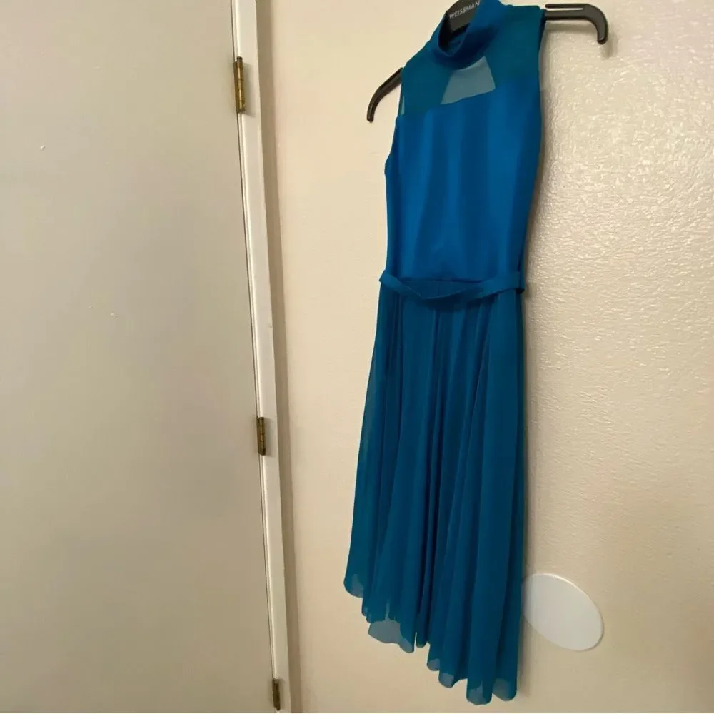 Weissman Dance Costume mesh maxi dress teal blue Lakehouse 12181 MC IC 7/8
